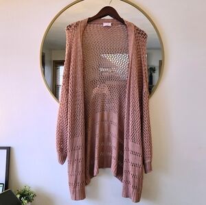 Pink Lily Terracotta Open Knit Cardigan Duster XS Boho Pink Light Spring Sweater